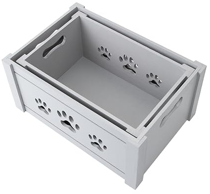 Wickerfield Set of 2 Paw Shaped Cutout Dog Toys Chest Gift Hampers Storage Collection Box Wooden Crates Gift Hampers (Grey)