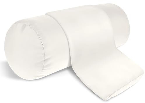 Prasacco 2 Stück Nackenrollenbezug, 41 x 15 cm Bezug für Nackenrolle Beigefarbener Seidenimitat Satin Nackenkissenbezug mit Reißverschluss für Kissenrollen aus Memory-Schaum und Nackenkissenrollen