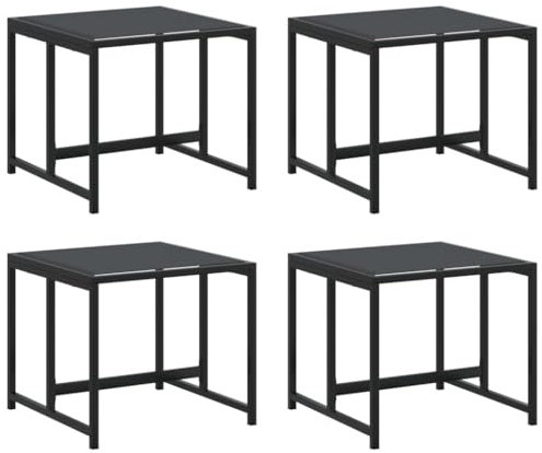 Makastle 4er-Set Outdoor Poly Rattan Hocker, Fußhocker mit Polster, Außen Wetterfest Gartenhocker Sitzhocker Sitzbank Fußauflage Fußstütze, Patio Ottoman, Schwarz Stahl und Textilene