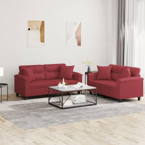 Willood 2-TLG. Sofagarnitur mit Kissen Weinrot Kunstleder mit Kissen3032186de