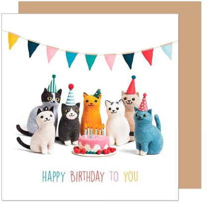 Edition Seidel Premium quadratische Geburtstagskarte mit Umschlag. Glückwunschkarte Happy Birthday Billet Karte für Frau Freundin Freund Kind Mädchen Junge Katzen (GQ370 SW025)