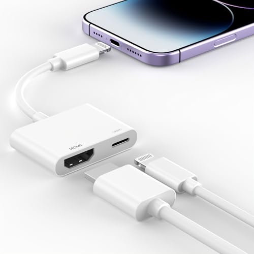 [Apple MFi Certified] Apple Lightning to HDMI Adapter for iPhone to TV, 1080P Digital AV Adapter, Sync Display Connector with Charging Port for iPhone 14 13 12 11 XS XR