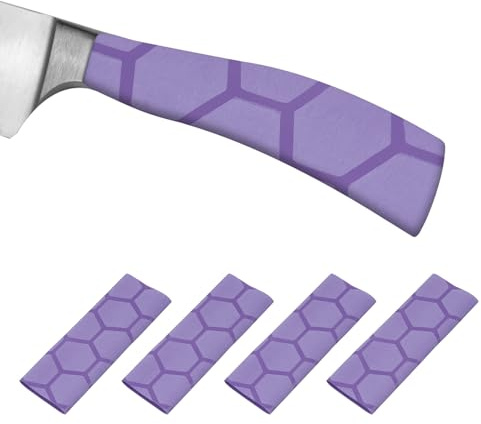 PATIKIL Paquete De 4 Manga Termorretráctil Para Mango 1.2x4.9 Morado | De Cuchillo De Corte, Fundas Antideslizantes Para Cuchillos De Cocina, Patrón De Colmena