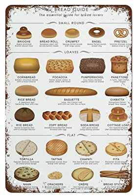 Bread Poster Baking Poster Food and Drink Print Kitchen Poster Wall Art Vintage Tin Sign Metal Sign Retro Wall Decor for Home Cafes Office Store Pubs Club Sign Gift 8x12 Inch Plaque Tin Sign