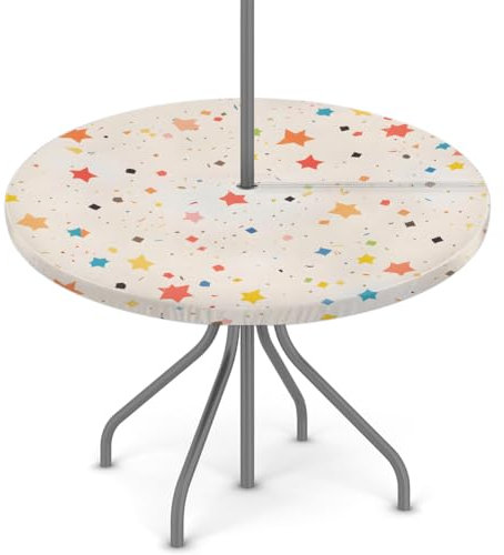 Woltant Tovaglia rotonda con foro per ombrellone e cerniera, facile da pulire, con bordi elastici, protezione per tavolo da giardino, patio, barbecue (stella rossa)