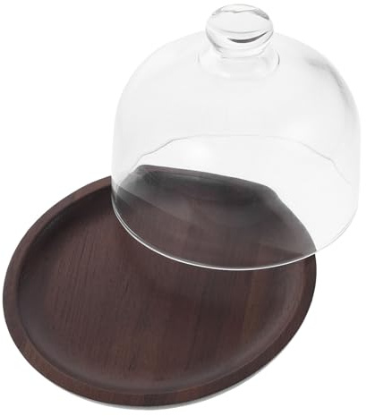Luxshiny Holztablett Mit Glasdeckel Servierplatte Für Kuchen Cupcakes Käse Obst Brot Bäckerei-vitrine Kuchenteller Mit Haube