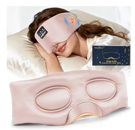 MUSICOZY Silk Sleep Mask Headphones,Pure Mulberry Silk 100% Blackout 3D Deep Eye Mask with Headphone,Ultra Soft&Comfortable Sleep Headphones Breathable Sleeping Mask with 14H Playtime&Bluetooth 5.4