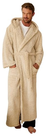 OHS Dressing Gown Womens Teddy Marl, Mothers Day Gifts Full Length Mens Dressing Gowns with Hood and Pockets Soft Warm Comfy Luxury Oversized Fluffy Bathrobe Women, Beige One Size