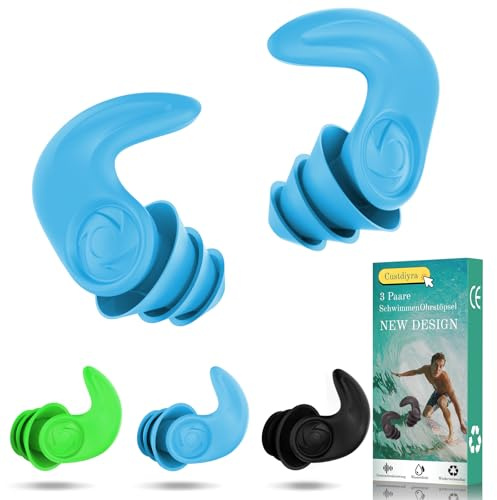 Lärmschutz Ohrstöpsel 3er-Set – Silikon Ohrstöpsel – Bis zu 35dB Geräuschreduzierung, ideal zum Schlafen, Lernen, Reisen – Mit Aufbewahrungsbox (Schwarz, Hellblau, Grün, M)
