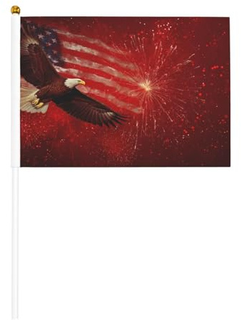 Lot de 10 drapeaux américains avec aigle planant dans un feu d'artifice, mini drapeaux sur bâton pour fête, activités d'équipe, défilés, décoration de vacances