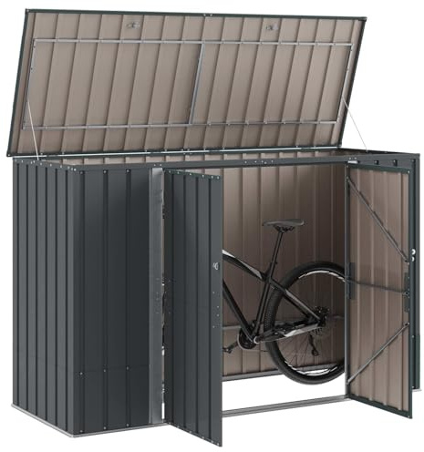 vidaXL Garden Storage Box Black 214 x 82 x 132 cm Steel, Modern, Durable, Rectangular Table with Storage, for Small Spaces, Ideal for Dining and Work Needs, Sleek Design