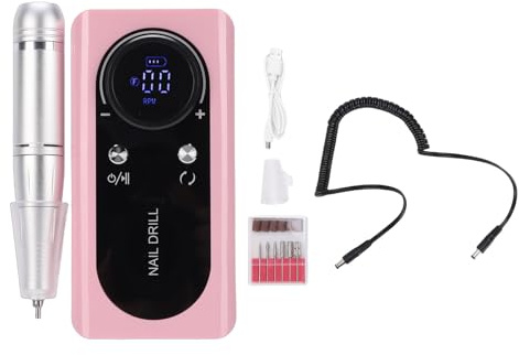 Bewinner Professionell Nagelborr Elektrisk Fil 45000 RPM, Bärbar Uppladdningsbar Elektrisk Nagelfil, Sladdlös Nagelfilsmaskin Uppladdningsbar för Formning Polering Ta Bort Gelnaglar Rosa