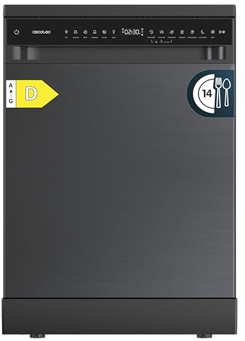 Cecotec Lavavajillas Independiente de 60 cm Bolero Aguazero 6205 Dark. 13 Cubiertos, 6 Programas, Clase D, Motor Inverter Plus Duo, Panel Touch, Extra Hygiene, Super Dry, Half Load, Silent Wash, Dark