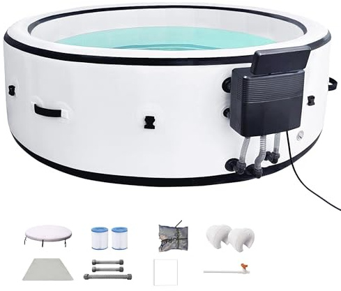 Bañera de hidromasaje inflable, spa portátil con calentador, temperatura máxima de 40 °C, 150 chorros de aire, se adapta a 4-6 personas, ideal para patio y uso al aire libre