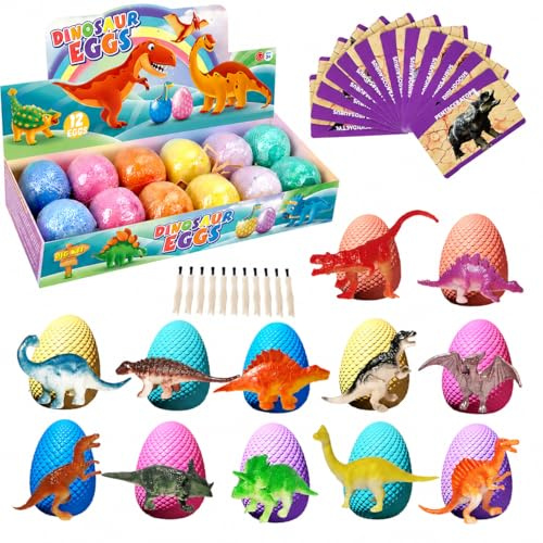 dellyy 12 Stück Dinosaurier Spielzeug, Dino Eier zum Ausgraben, Dino Ausgrabungsset für Kinder, Archäologisches Spielzeug für Jungen und Mädchen