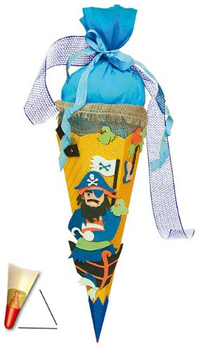 BASTELSET - 3D Effekt - Schultüte - Pirat - 85 cm - mit Holzspitze - Zuckertüte Roth - ALLE Größen - 6 eckig Jungen Piratenschiff Schatz Seefahrer Schiffe
