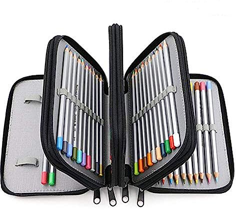 ToWinle Federmäppchen, quadratisch Federtasche Mäppchen, waschbar Federmappe, große Kapazität, 72 Fächer, für professionelle oder Amateur-Zeichner, Schwarz