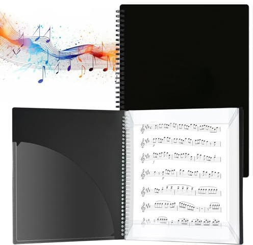 YOTINO A4 Notenmappe, 30 Taschen/60 Seiten Notenordner Music Sheet Chormappe Registermappen für Notenblätter beim Spielen, Klavier, Gitarre, Violine(Schwarz)