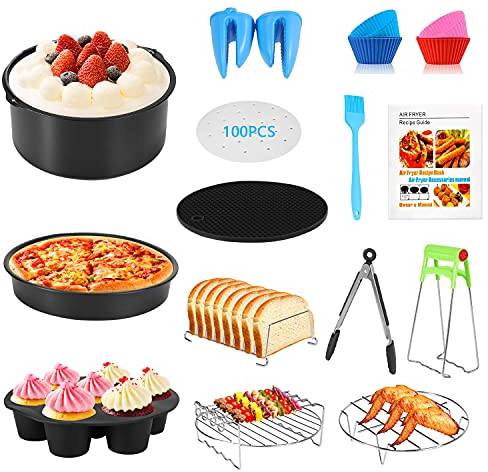 Airfryer xxl Zubehör, 8in Heißluftfritteuse zubehör, 14 Stk Zubehörset für Airfryer Fritteusen für Princess Ninja Philips Tefal 4.5L 5.2L 5.5L XL Luftfritteuse, BPA-frei, Antihaftbeschichtung