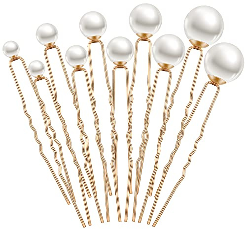 Charonle 32 Pieces Wedding Pearl Hair Pins Bridal Pearl Rhinestone Hair Accessories U Shape Barrette for Bride Bridesmaid Women(Gold)