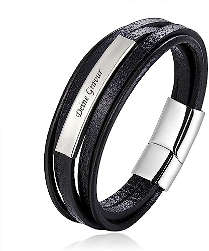 COWstyle Lederarmband Herren mit Gravur - Personalisiertes Männerarmband mit Namen Datum - Geschenk für Papa zum Vatertag - Aus Echtleder