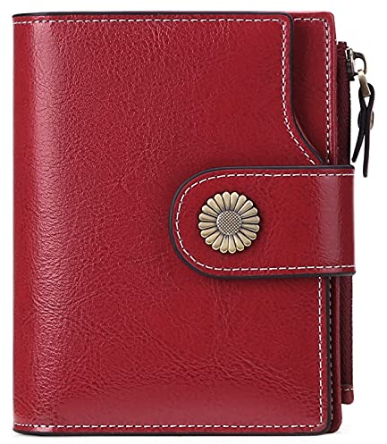 SENDEFN Damen Geldbeutel,aus weichem Echtleder - 16Kartenfächer mit RFID Schutz Echt-Leder Geldbörse Damen klein und im Kurzformat Portemonnaie Damen, Ai-groß Rot