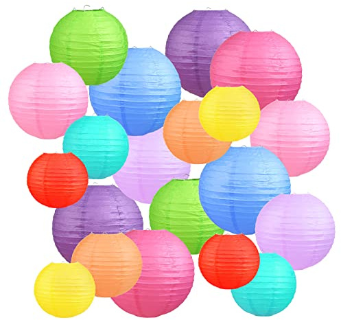 Encham 20 Stück Bunte Papierlaternen Lampions Papier Laterne Lampenschirm 10 Farbe 4 Größen für Feiertagen Hochzeit Party Geburtstage Gartenparty Babyparty Deko Innen und Außen