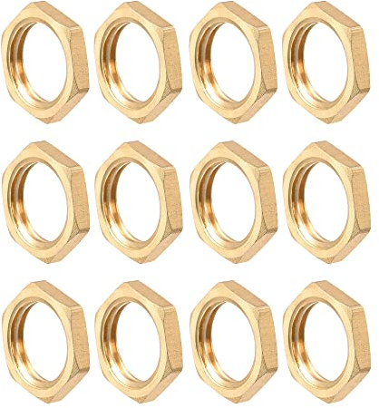 sourcing map G1/4 Bloqueo Tuerca, Hexagonal Latón Hembra Contratuerca para Plomería 12 Piezas