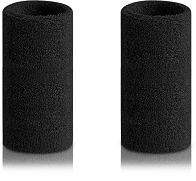 2 stycken svettband handled 15 cm långa svettband elastiska atletiska absorberande armband för fotboll basket, friidrott (svart)