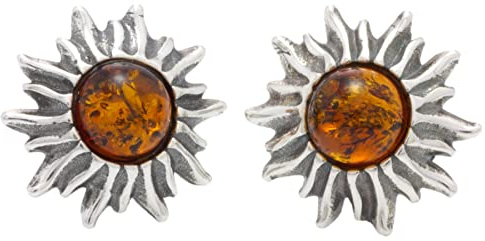 LIGURIUS ÁMBAR BÁLTICO Natural Plata DE Ley 925 Pendientes Stud Sol Joyería Piedra Preciosa
