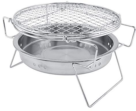 Camping Grill, Holzkohlegrill, Picknickgrill Edelstahl Runder Klappgrill Campinggrill Kohlegrill für Outdoor Garten Party, 22 x 14cm
