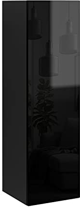 Wuun® Hochschrank 100cm Hängeschrank Badezimmerschrank Wohnwand (Schwarz-Matt/Schwarz-Hochglanz)