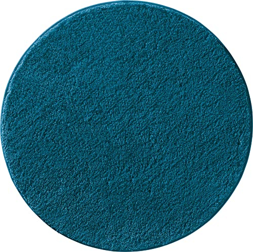 Erwin Müller Badematte, Badteppich, Badvorleger Rhodos Uni rutschhemmend Petrol Größe rund: 90 cm Ø - ultraweich, extrem saugfähig, flusenarm