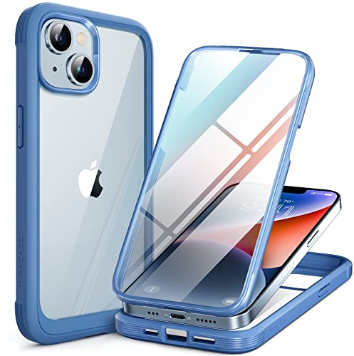 Miracase 360 Grad Hülle für iPhone 13/ iPhone 14 (6.1 Zoll), Ganzkörper Schutzhülle mit eingebauter Glas Displayschutzfolie, Stoßfeste Fullbody Handyhülle, Blau