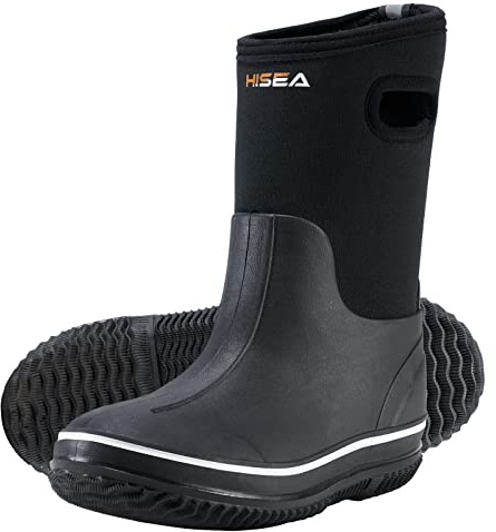HISEA Kids Rain Boots for Boys Girls, Waterproof Insulated Rubber Neoprene Boots, Seamless Outdoor Boot with Handles Rainboots All Weather Mud Boots for Rain Water Snow and Winter, Size 4BK Black