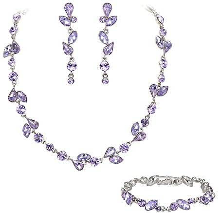 EVER FAITH Kristall Schmuck-Sets elegante Marquise- und Runde- Schliff Strass Blatt Halsketten, Ohrringe und Armband-Set für Damen Braun gold-Ton