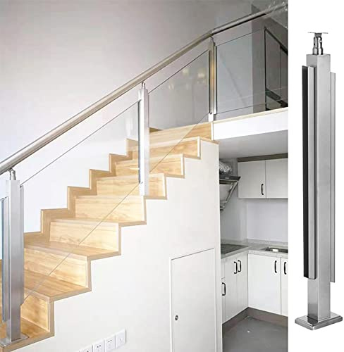 GIVROLDZ Glass Balcony Railing, Indoor Railing Kit, Balcony Stairs Pool Hotel Panel Balustrade Column, Heavy Duty Stainless Steel 316 Glass Railing,Mid Post,100cm/39.3in