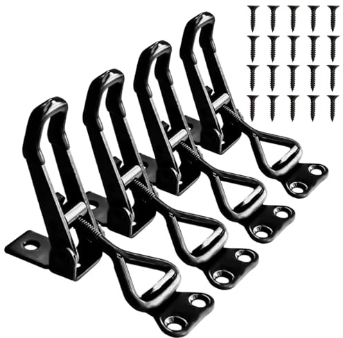 Lot de 4 loquets à bascule en métal - Fermeture de boîte - Verrou de tension réglable - Loquet à bascule à dégagement rapide pour boîtes à outils et coffres (noir)