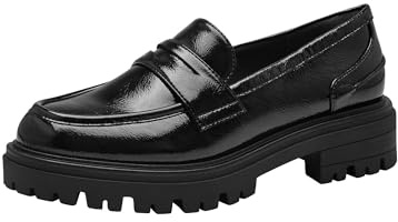 Tamaris Damen Slipper Blockabsatz Vegan; Black PATENT, EU 39
