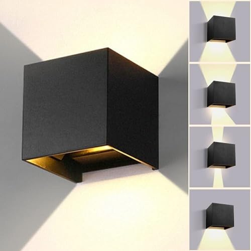 Dopa Dopastore Applique da Parete LED 20W Design Cubo Luce Bidirezionale Lampada Moderna IP65 Terrazza Giardino Patio (Luce calda 3000K, Nero)