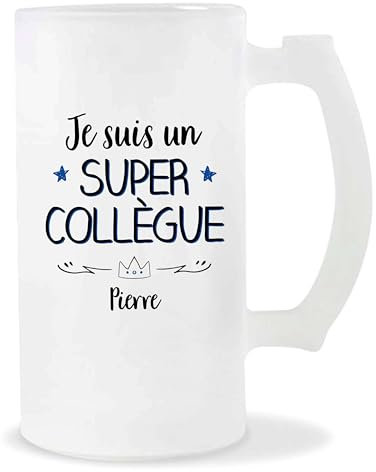 Planetee Chope Pierre Un Super Collègue | Idée Verre à bière Pinte Cadeau Apéro Noël Secret Santa Travail Boulot Retraite Anniversaire Humour