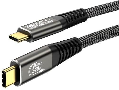 EUDOBEL 20Gbps USB C Kabel 3m, USB C auf USB C Videokabel 4K@144Hz 5K@60Hz, PD 3.1 240W 48V/5A, USBC 3.2 Gen2 x 2 Datenkabel für Thunderbolt 4, Thunderbolt 3, iPhone 16/15 MacBook, Switch, VR, SSD