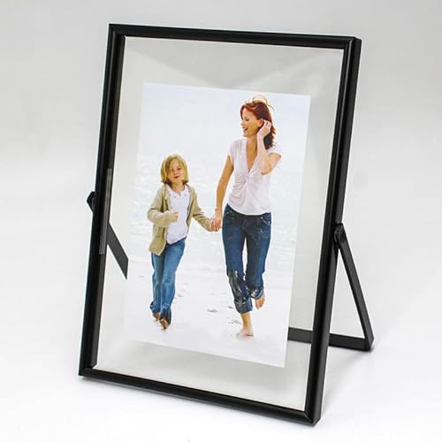 LEEMASING Cornice portafoto sospesa in metallo, vetro, tavolo, San Valentino e matrimonio, adatta per foto da 12,7 x 17,8 cm (nero, 12,7 x 17,8 cm)