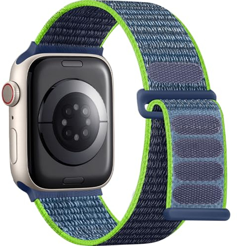Lenrao Sportloop kompatibel med Apple Watch-band för kvinnor män 40 mm 41 mm 42 mm 38 mm, mjuka andningsbara nylonarmband för iWatch Band serie 11/10/9/8/7/6/5/4 SE 3/2/1 royalgreen orange