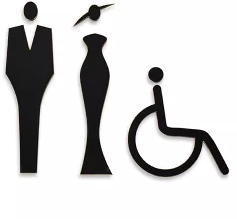 Toilettentürschild, Toilettenschild, Badezimmer-Türschilder for Männer und Frauen, erhabene Symbole, for Büro- oder Geschäftsbadezimmer und Toilettentür oder Wanddekoration (gebürstetes Aluminium, 3er