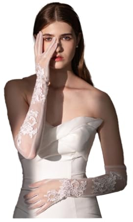 PRINCESS BRIDE Weiße Spitzen-Brauthandschuhe, lang, Hochzeitsfeiern, Hochzeitsfotos, Hochzeitskleid, Handschuhe, Zubehör – A10, elfenbeinfarben, One size