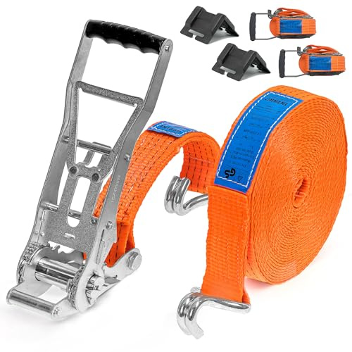 INTAKO Spanngurte mit Ratsche LKW Ergo 5000kg - 10m - Gurtband 50 mm - Zurrgurt Set, 2 Stück Spanngurt inkl. 2 Stück Kantenschutz - Schwerlast-Ratschengurt - Ladungssicherung Set 5T für LKW