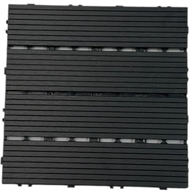 Home Hacks Composite Decking Tiles – WPC Garden Floor Tiles – Set of 11 Interlocking Wood Effect Terrace Tiles Flooring with Click System, Hot Tub Decking Board, 30 x 30cm Deck Tiles (Black)