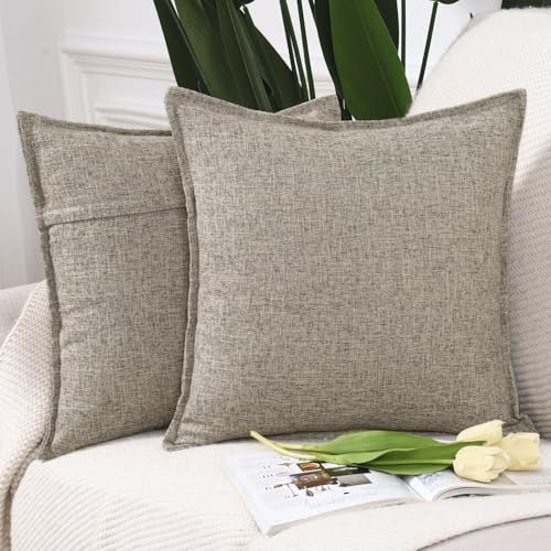 Madizz Set of 2 Polyester Linen Cushion Covers 18x18 inch, 45x45 cm, Mixed Taupe Soft Decorative Throw Pillow Cases for Sofa Bedroom Pillow Shell