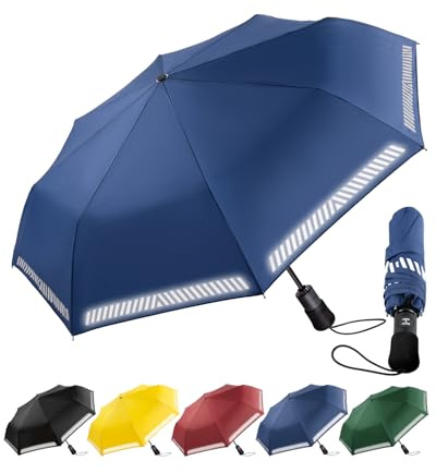 Chakipee Regenschirm Sturmfest Taschenschirm mit Reflexstreifen Umbrella Kompakter Reise Winddichter Automatik Auf und Zu Vordach 8 Rippen für Herren Damen Kinder